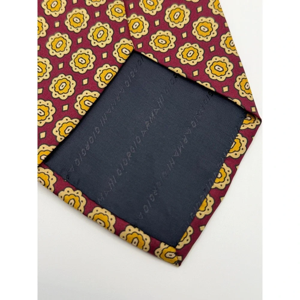 Vintage 1990s Giorgio Armani Silk Tie OS Burgundy Medallion Floral Italian luc